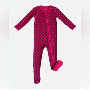NWT Baby Soft & Stretchy Zipper Footie Clover x Bohemian Mama Red/Pink Checkered